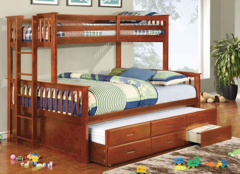 University Oak Twin Over Queen Bunk Bed with Storage