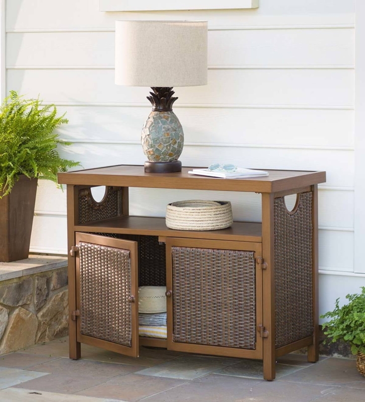 Urbanna Wicker Storage Console Table for Outdoor Spaces
