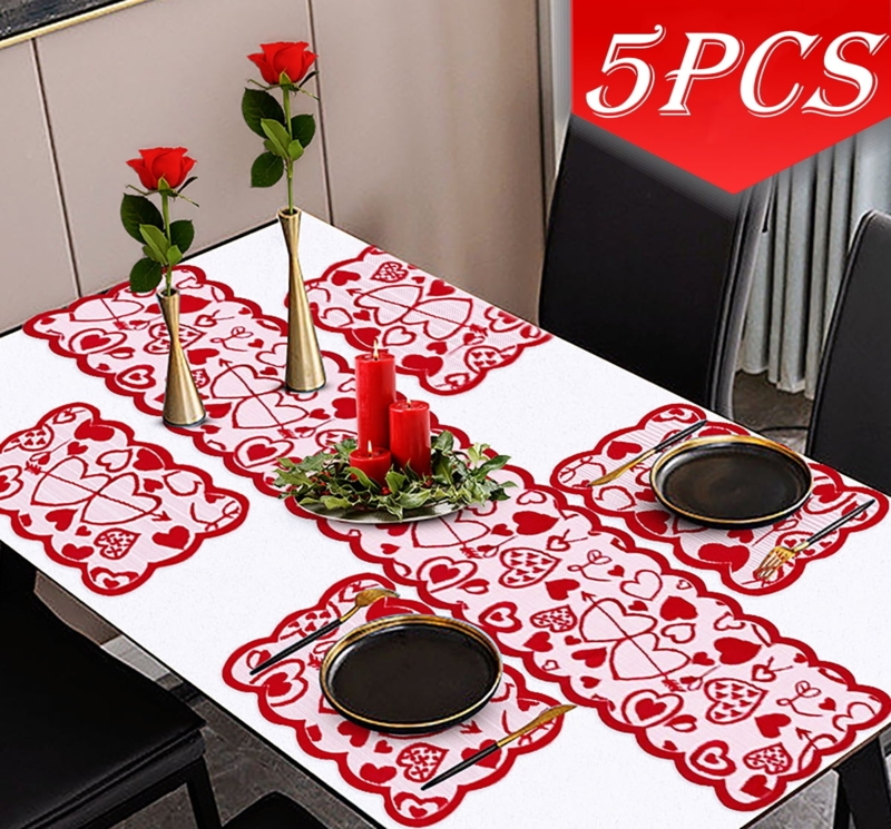Valentine's Day Red Heart Table Runner Set