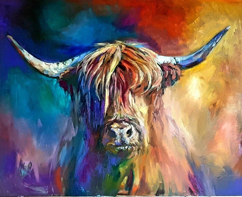Vibrant Abstract Colorful Cow Wall Art