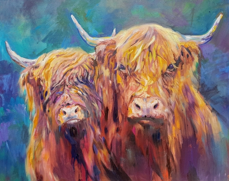 Vibrant Custom Highland Cow Canvas Painting