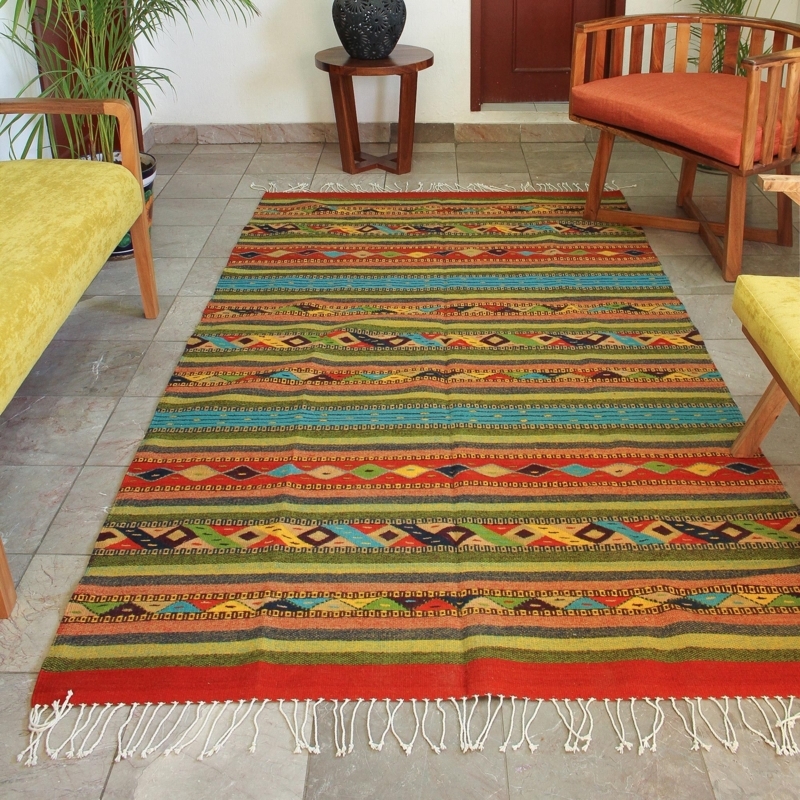 Vibrant Geometric Mexican Area Rug for Living Rooms