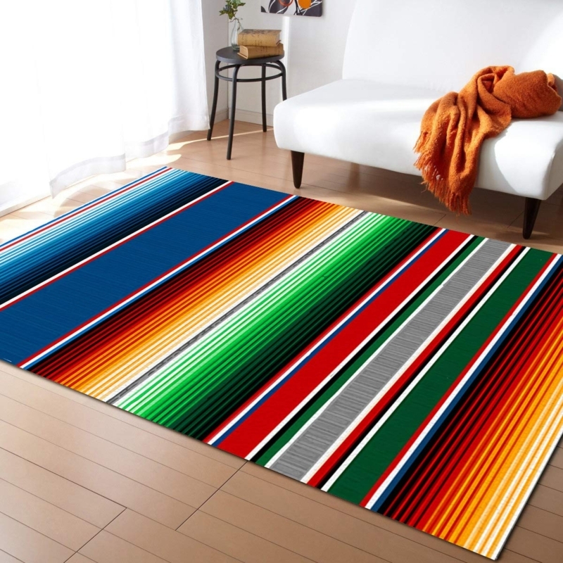 Vibrant Mexican Rug with Bold Striped Patterns