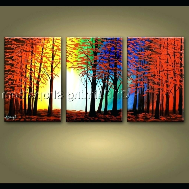 Vibrant Multi-Panel Autumn Forest Wall Art