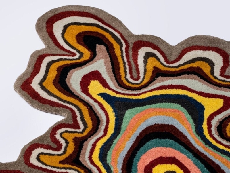 Vibrant Multicolored Irregular Shaped Wool Rug