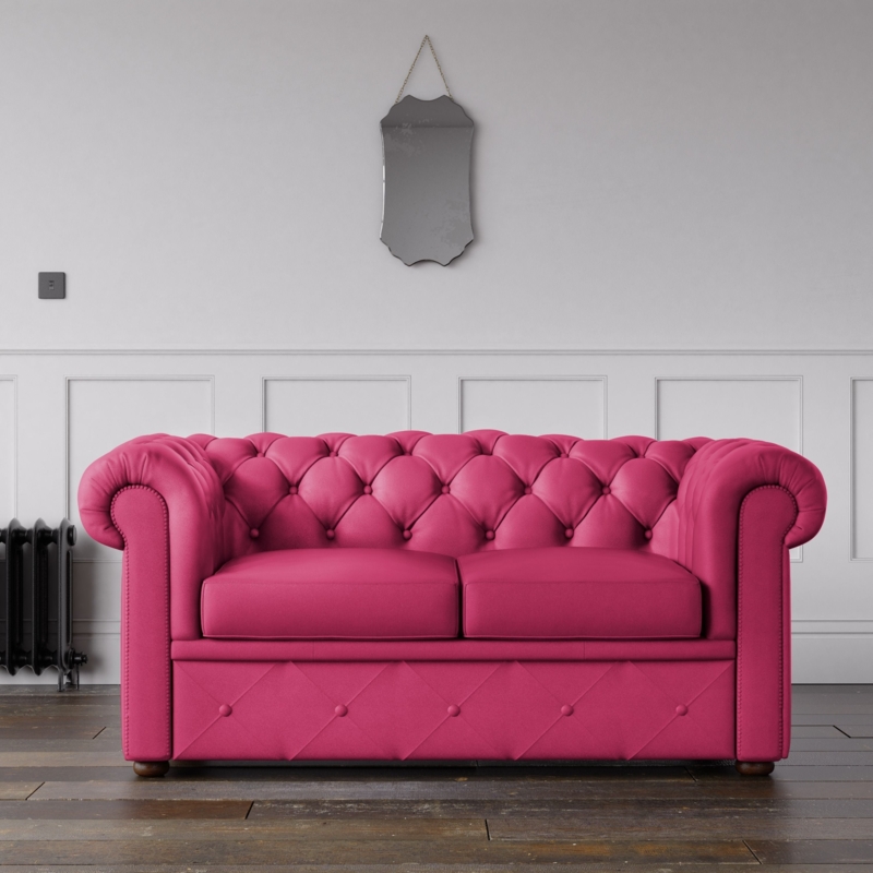 Vibrant Pink Chesterfield Leather Sofa