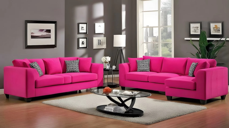 Vibrant Pink Sofas in Contemporary Living Room