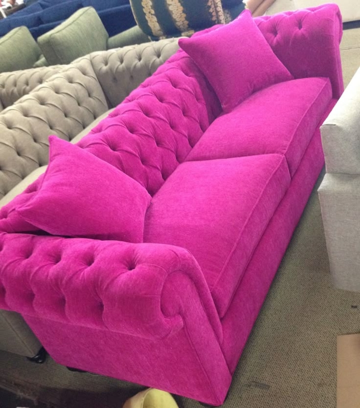 Vibrant Pink Velvet Tufted Sofa Living Room