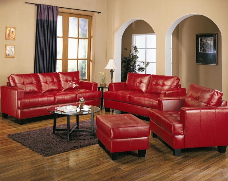 Vibrant Red Leather Sofa Set for Modern Living Rooms