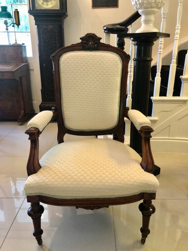 Victorian Carved Hardwood Armchair with Upholstery