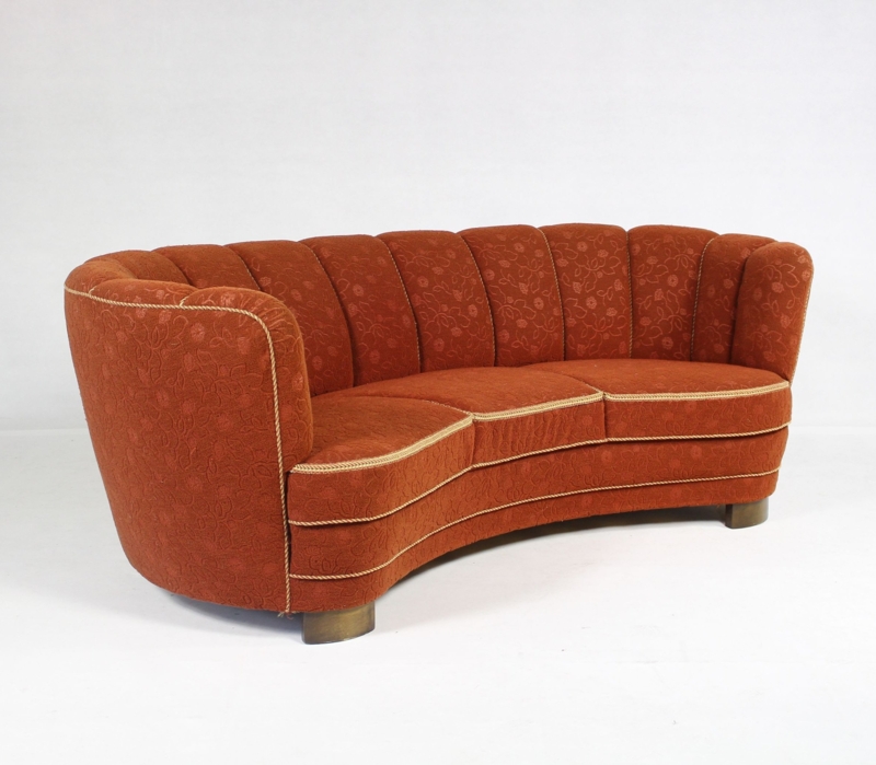 Vintage 1940s Art Deco Curved Orange Sofa