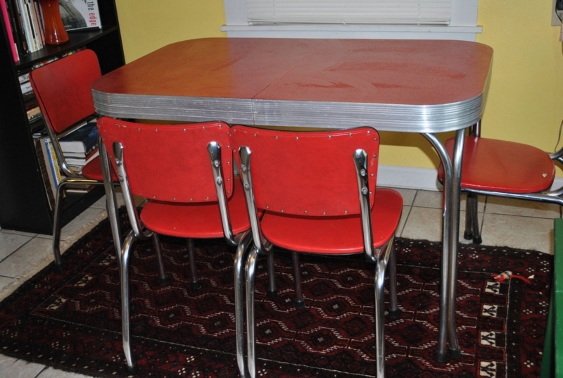 Vintage 1950s Red Formica Chrome Dinette Set