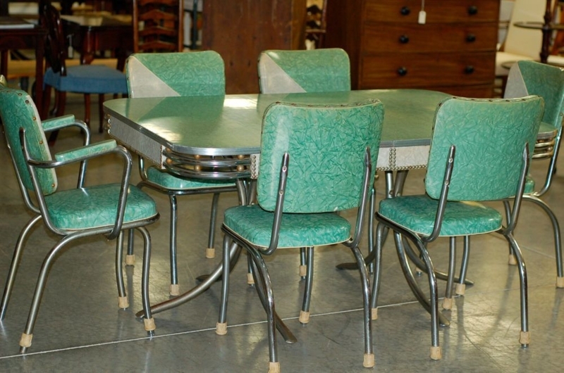Vintage 1950s Teal Formica Kitchen Table and Chairs