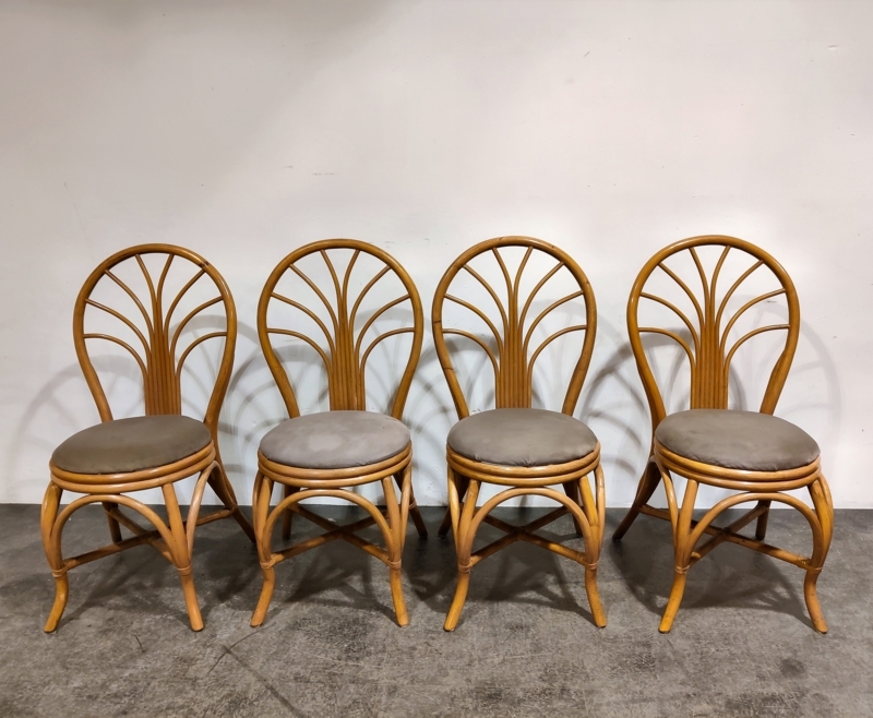 Vintage 1960s Bamboo Dining Chairs with Cushions