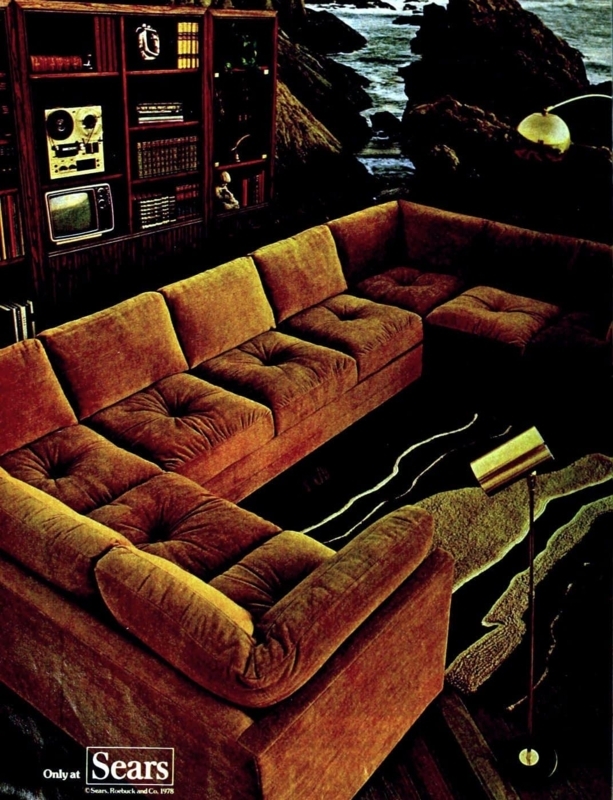 Vintage 1970s Brown Tufted Sectional Sofa