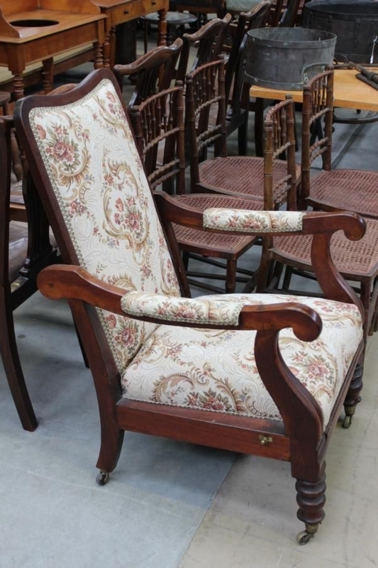 Vintage Adjustable Cedar Library Chair with Floral Upholstery