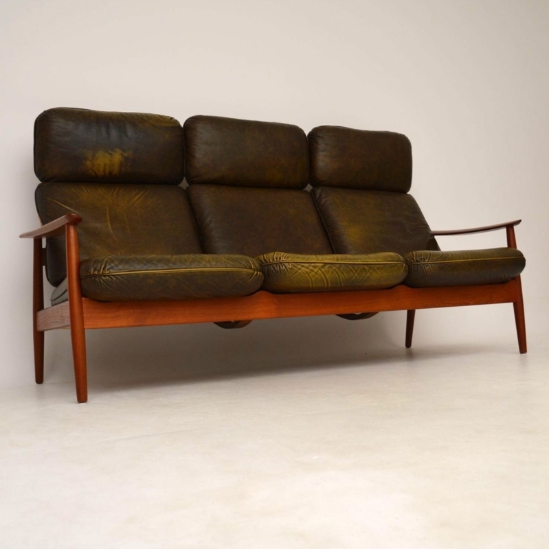 Vintage Arne Vodder Danish Teak and Leather Sofa