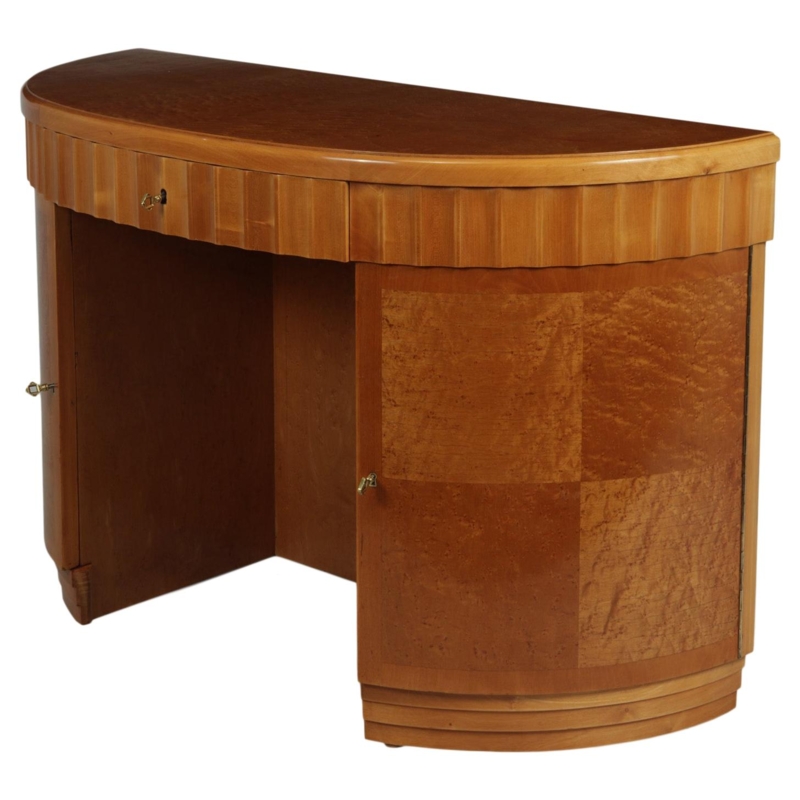 Vintage Art Deco Curved Wood Office Desk