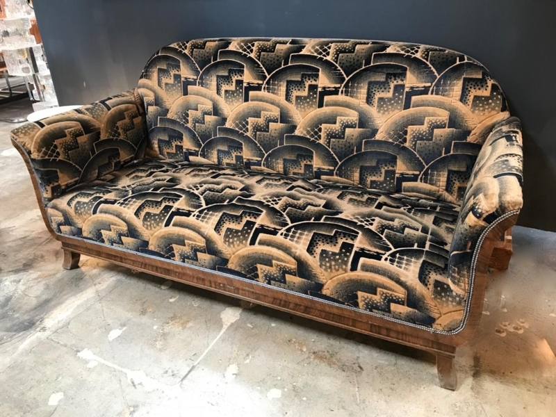 Vintage Art Deco Sofa in Patterned Cotton Velvet