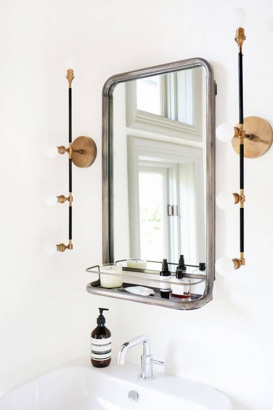 Vintage Bathroom Mirror with Brass Sconce Lighting
