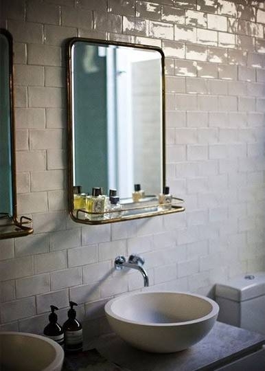 Vintage Bathroom Mirror with Brass Shelf