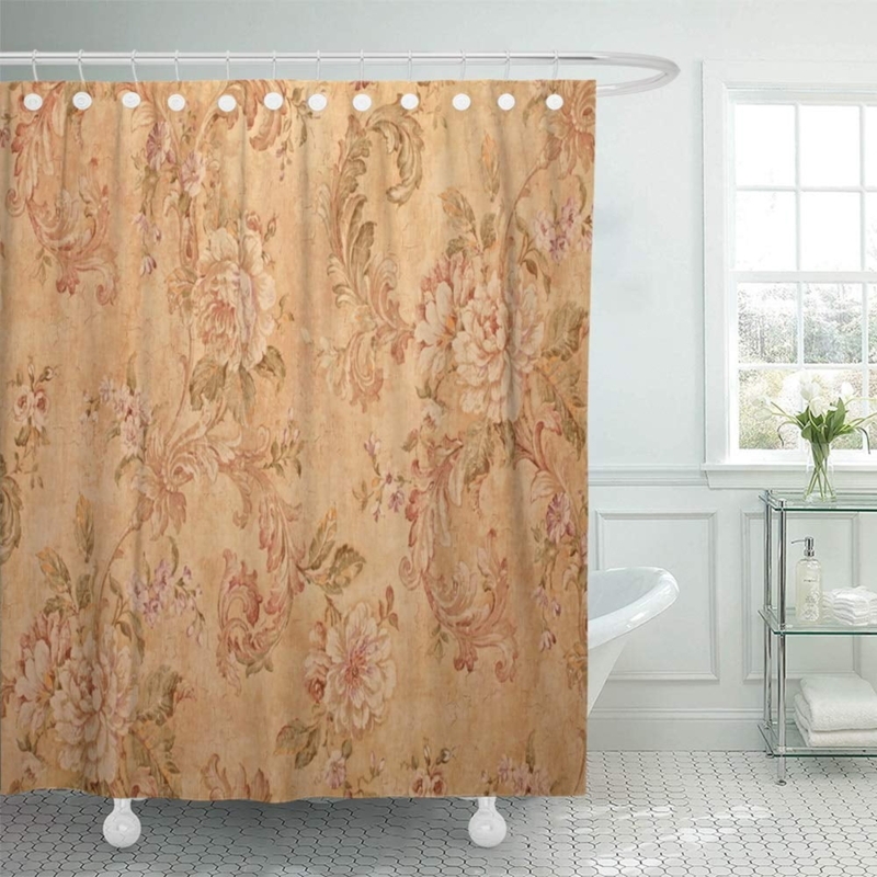 Vintage Beige Floral Victorian Bathroom Shower Curtain