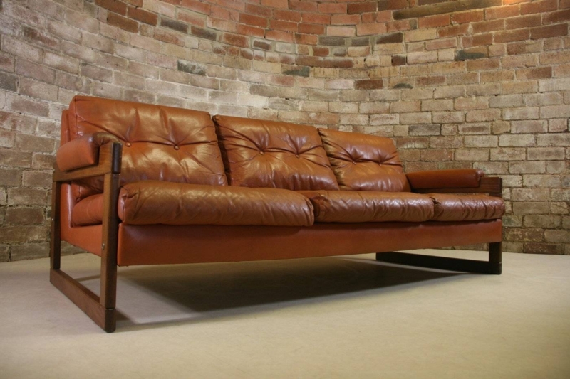 Vintage Brown Leather Retro Sofa Design