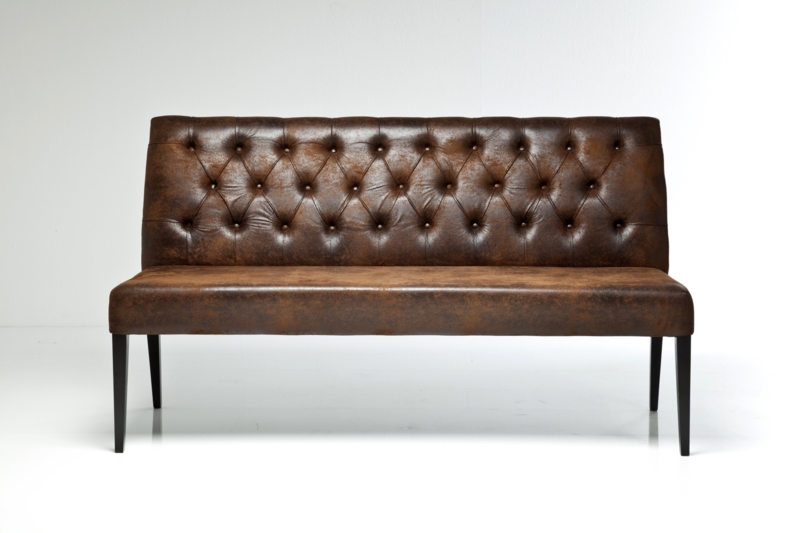 Vintage Brown Leather Tufted Dining Bench