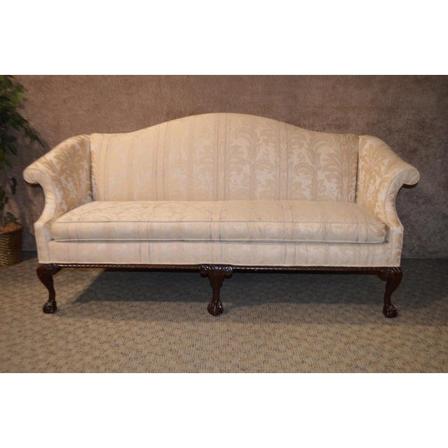 Vintage Chippendale Style Rolled Arms & Claw Foot Camelback Sofa | Chairish