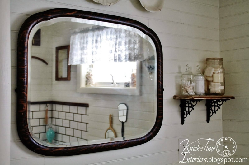 Vintage Dark Wooden Frame Bathroom Mirror