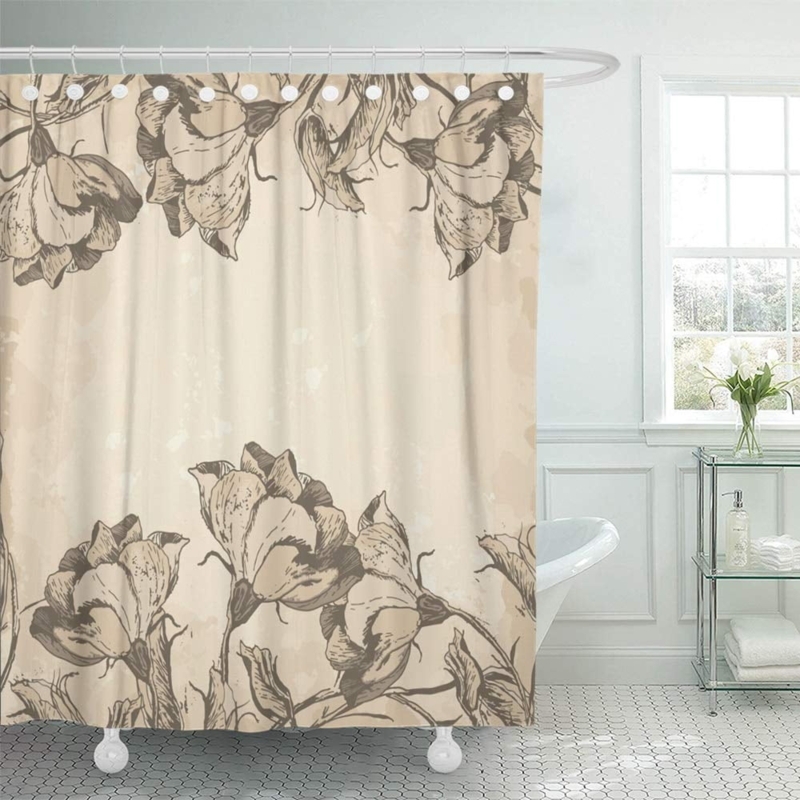 Vintage French Floral Beige Shower Curtain