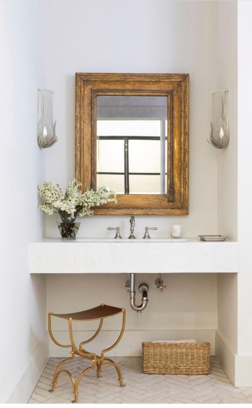 Vintage Gold Frame Bathroom Mirror with Elegant Decor