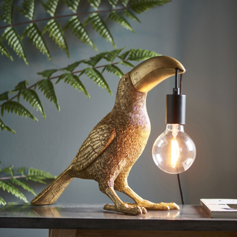 Vintage Gold Toucan Table Lamp with Edison Bulb