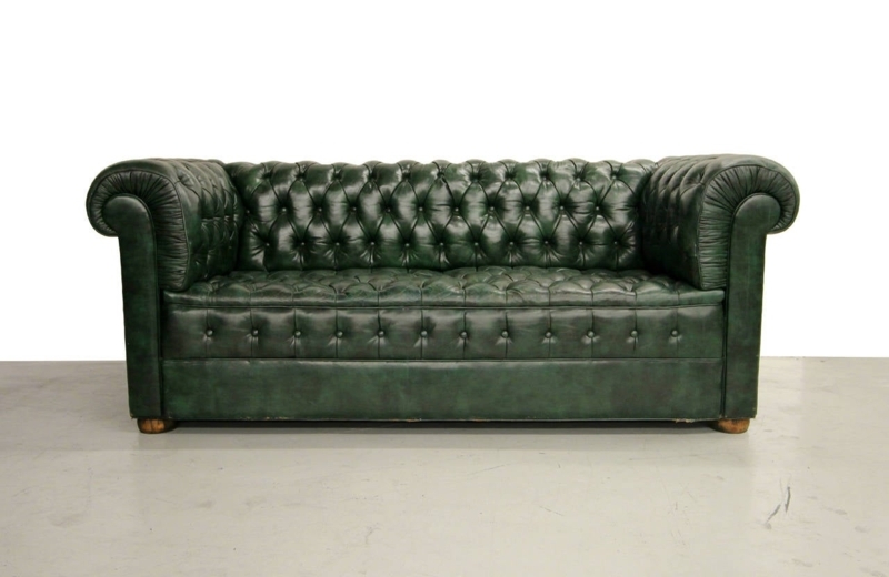 Vintage Green Leather Chesterfield Sofa Classic Style