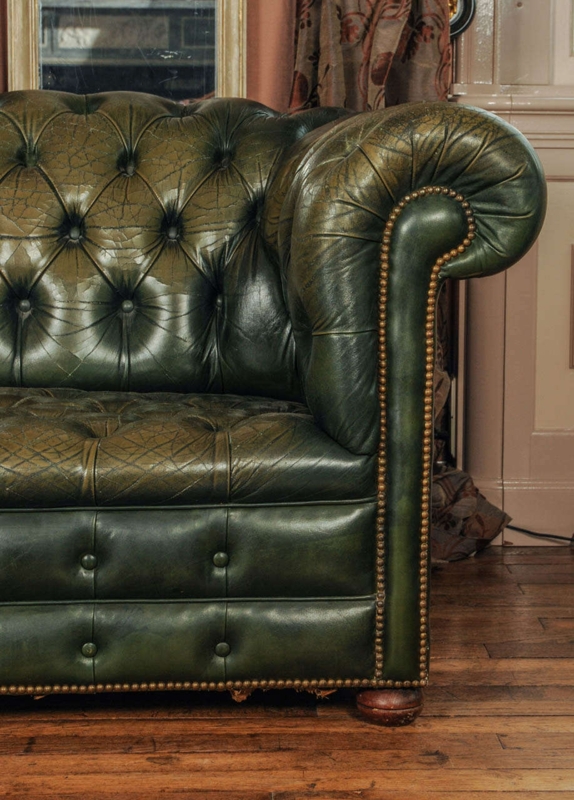 Vintage Green Leather Chesterfield Sofa Classic Style