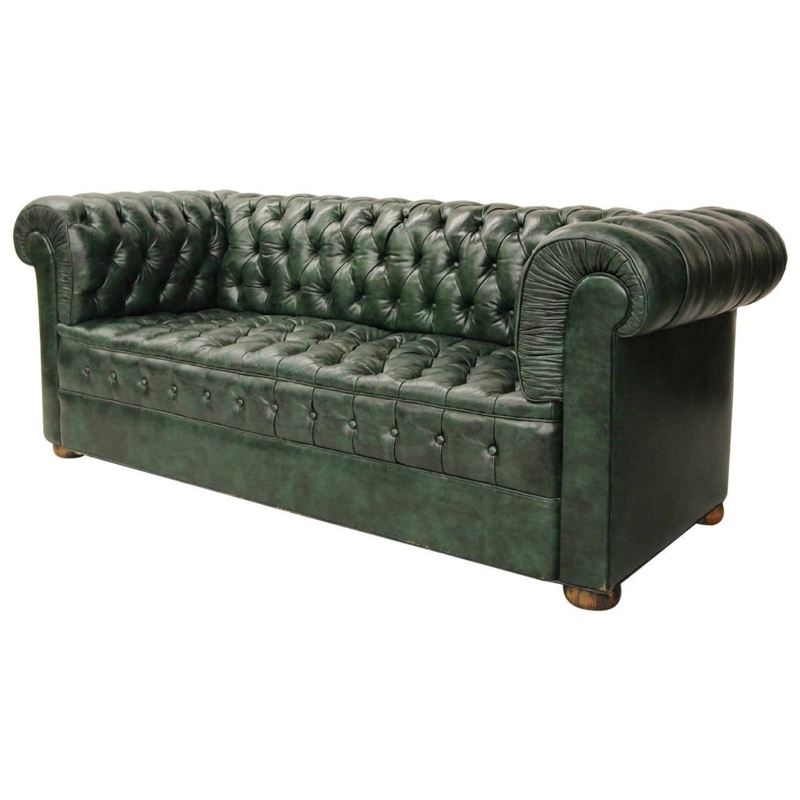 Vintage Green Leather Chesterfield Sofa Elegance