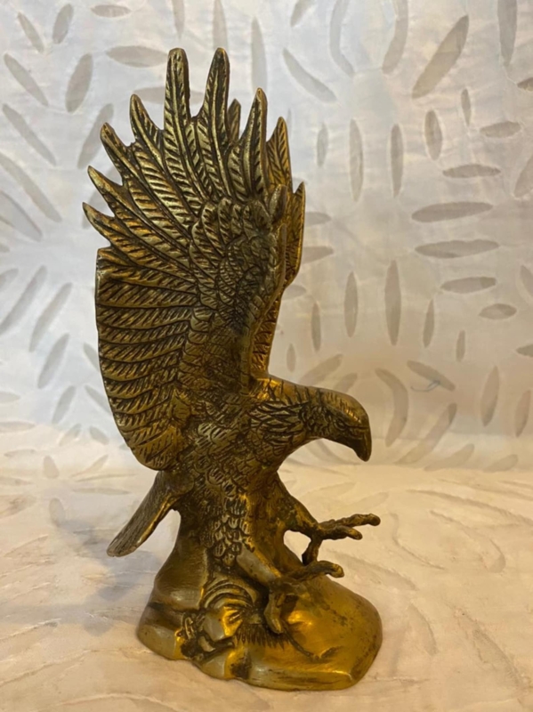 Vintage Large Polished Brass Eagle Statue Sculpture
