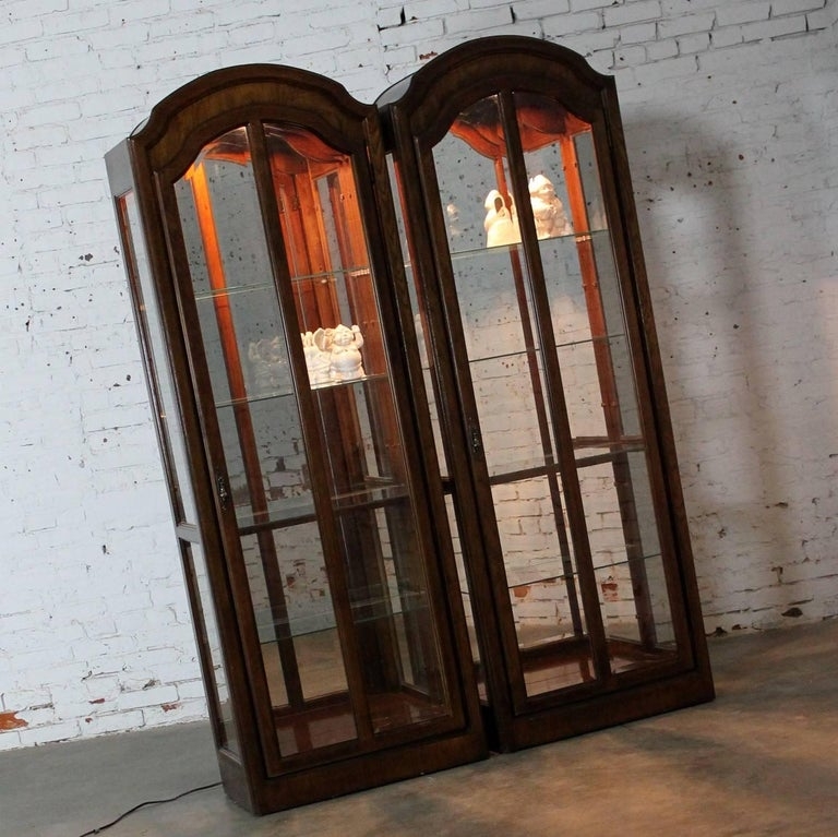 Vintage Lighted Curio Cabinets with Arched Tops