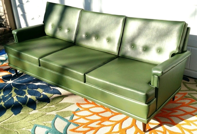 Vintage Mid Century Modern Green Vinyl Sofa
