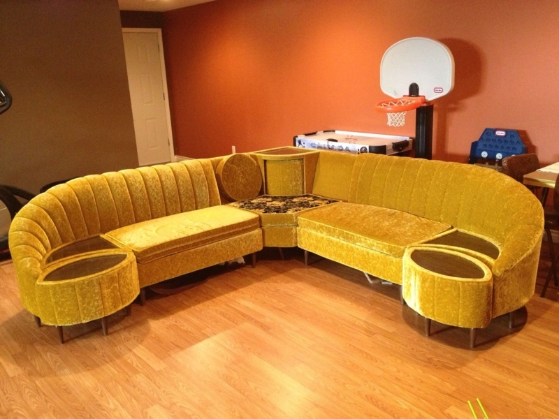 Vintage Mid-Century Velvet Mustard Curved Sectional Sofa