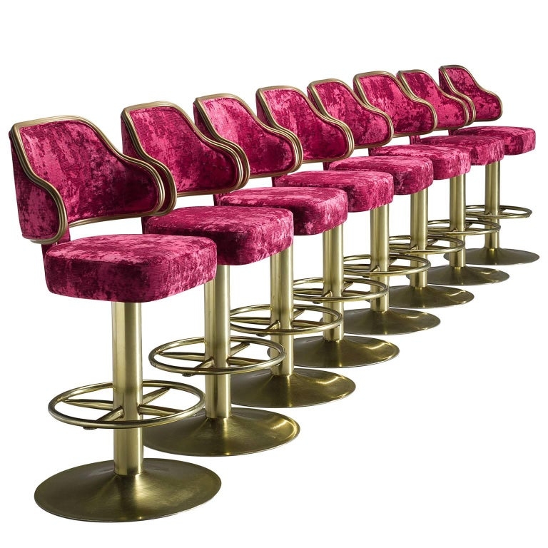 Vintage Pink Velvet Hollywood Bar Stools Set