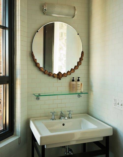 Vintage Round Bathroom Mirror with Ornate Frame