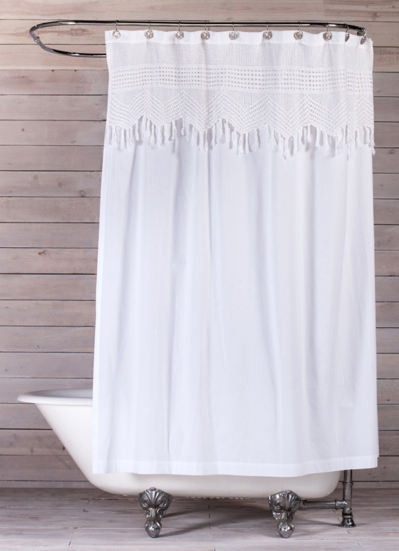 Vintage White Crochet Shower Curtain with Clawfoot Tub