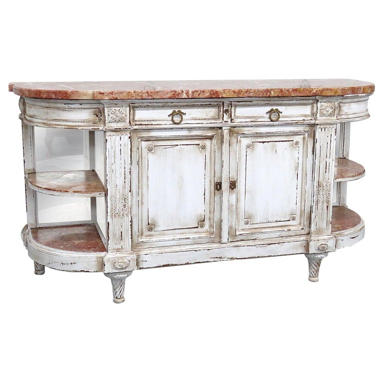 Vintage White Distressed Marble-Top Sideboard