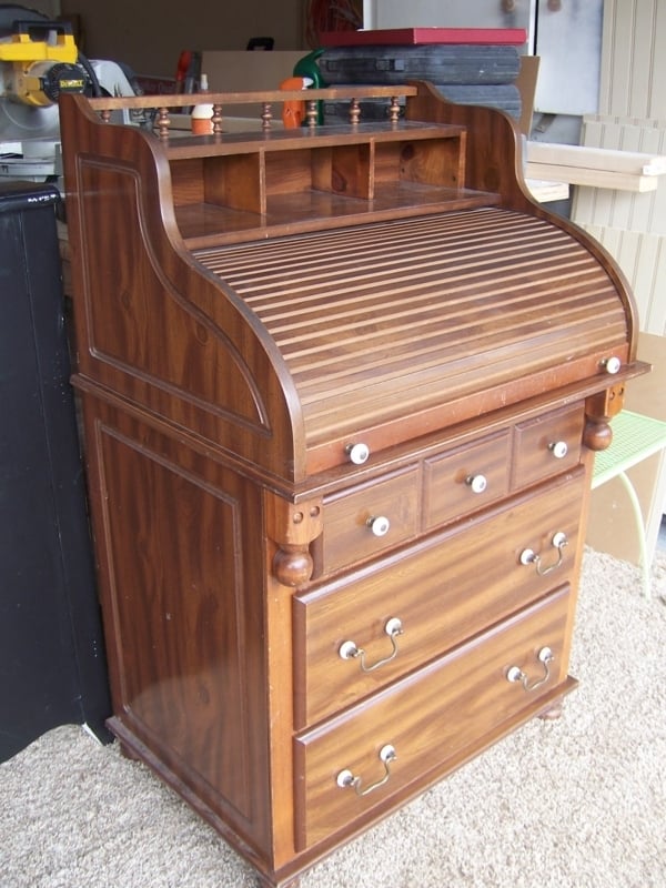 Vintage Wooden Roll-Top Desk and Dresser Combo