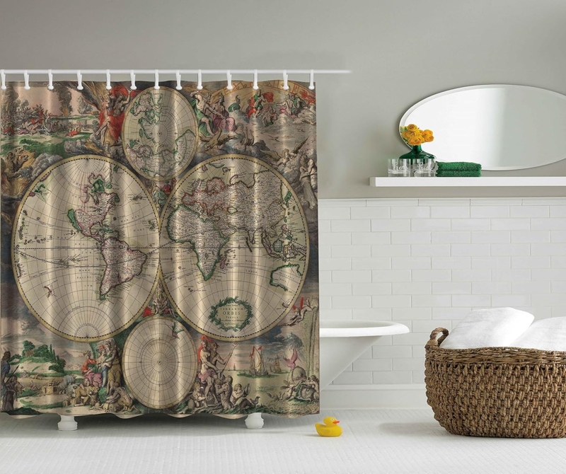 Vintage World Map Shower Curtain Bathroom Decor