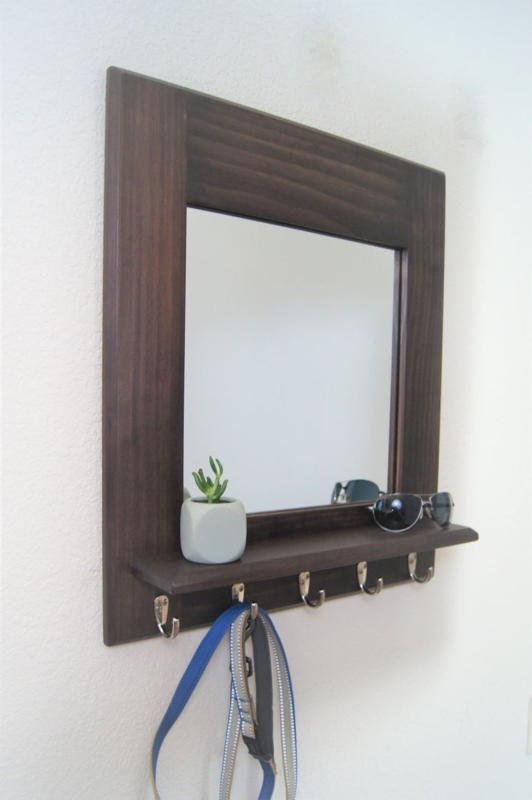 Wall Mirror with Shelf and Multiple Hooks