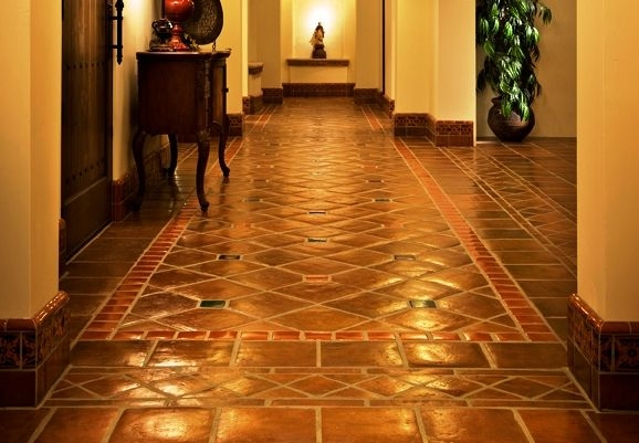 Warm Saltillo Tile Flooring in Mexican Style Home