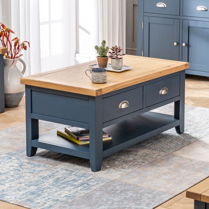 Westbury Blue Painted Coffee Table with Drawers and Shelf