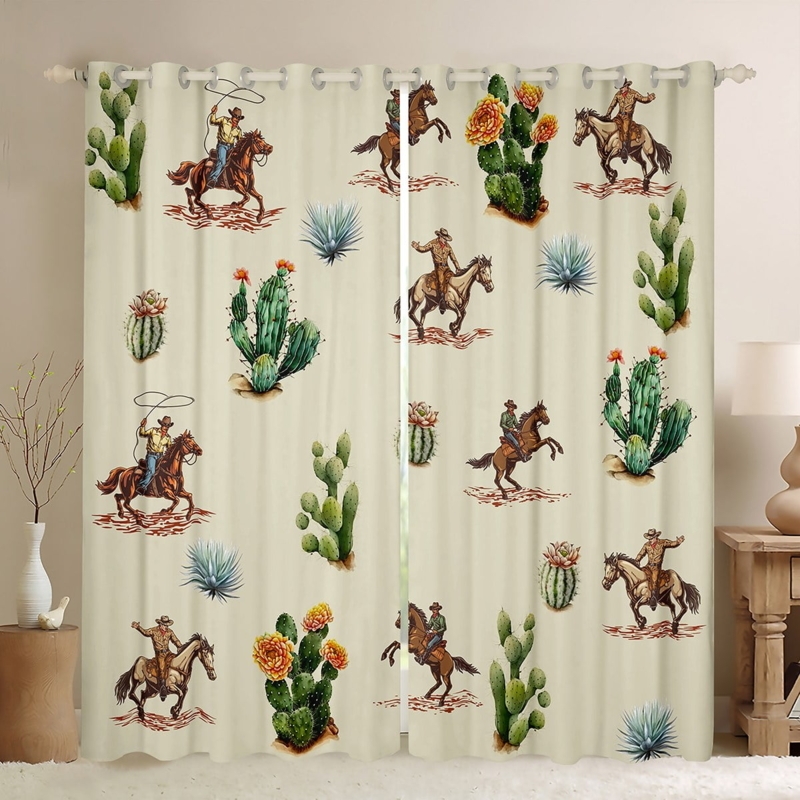 Western Cowboy and Cactus Print Blackout Curtains